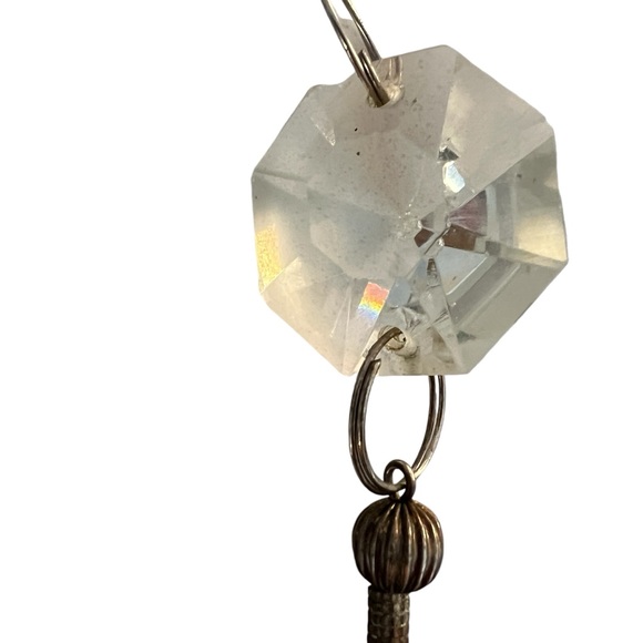 CHARM Ornament silver-tone mesh heart & beads with glass faceted chrystal 4" - Picture 4 of 5
